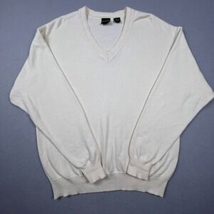 Clubfellow V-Neck Sweater Womens M Cream Cotton Knit Preppy Minimalist Classic
